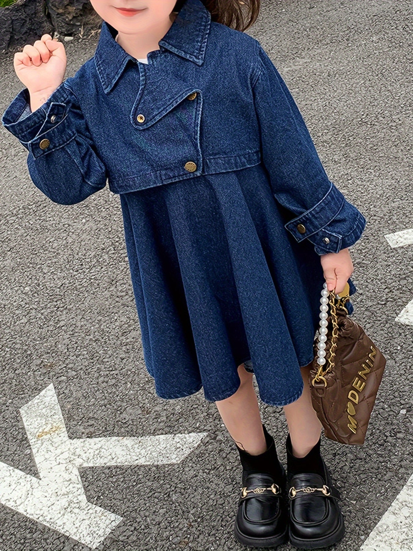 Chic Girls' Denim Dress Set – Long Sleeve, Knee-Length