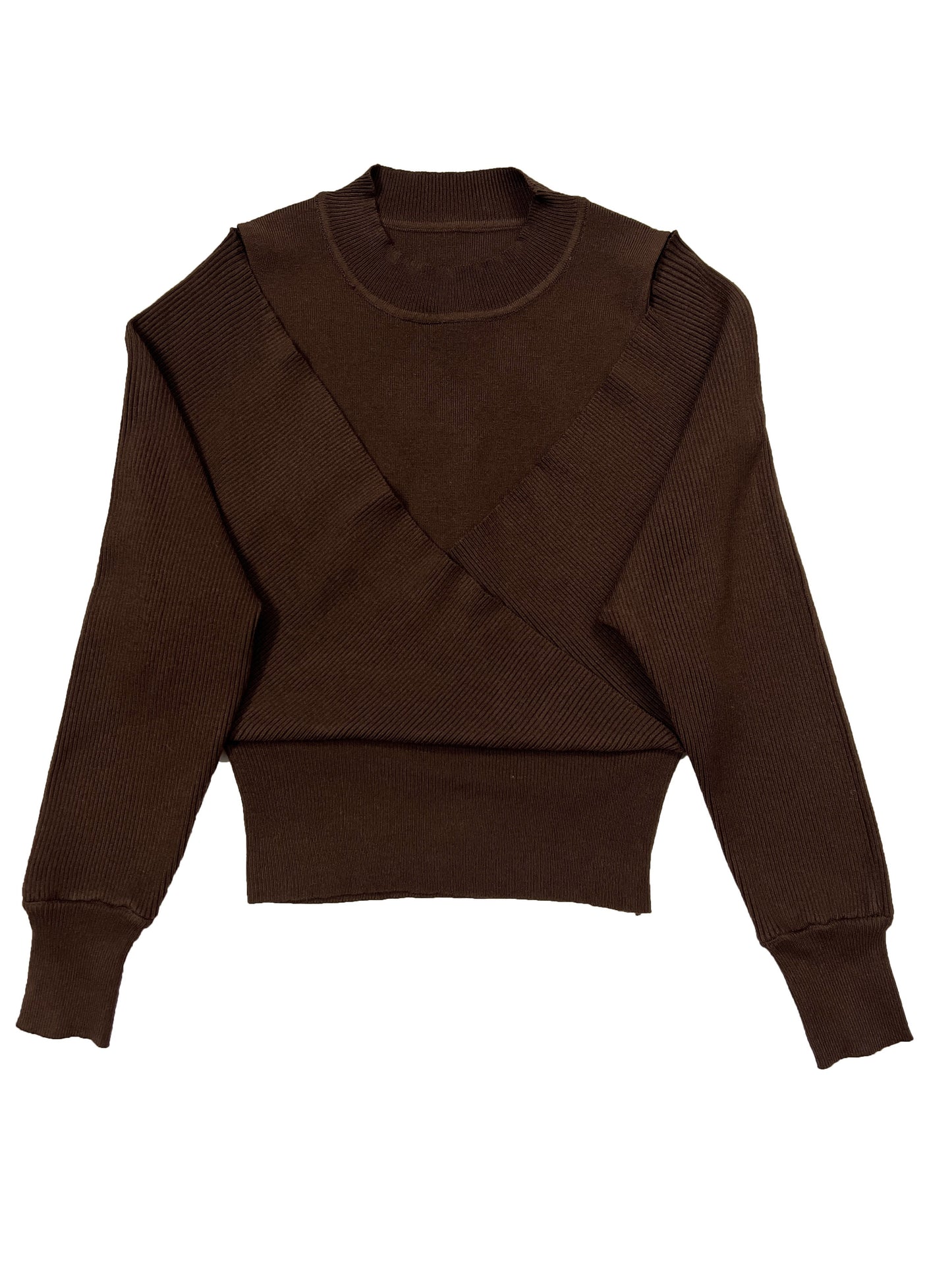 Chic 2pcs Knit Co-ord Set – Crew Neck Sweater & Matching Skirt with Cross Detail.