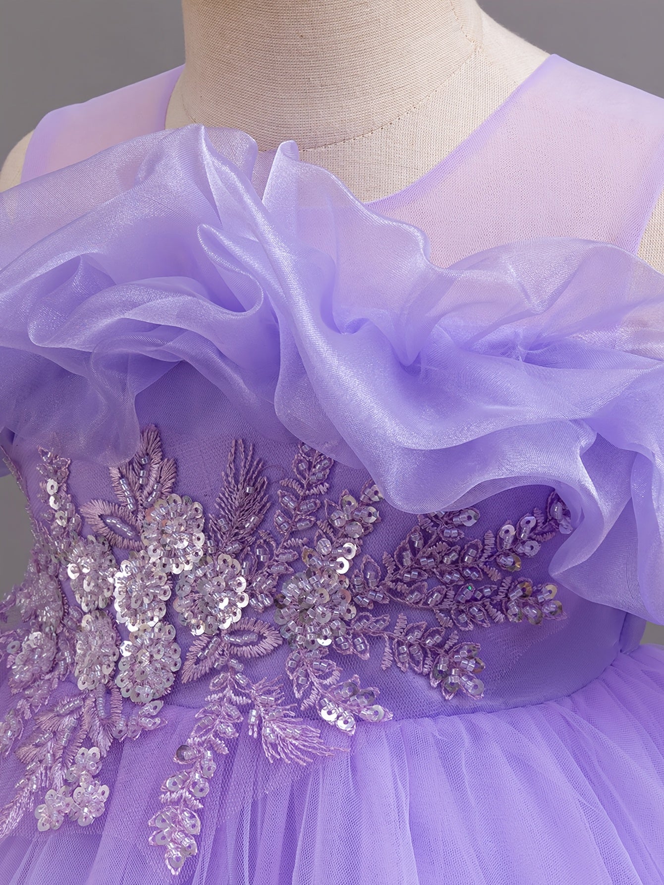 Elegant Girls' Embroidered Sequin Princess Dress with Belt