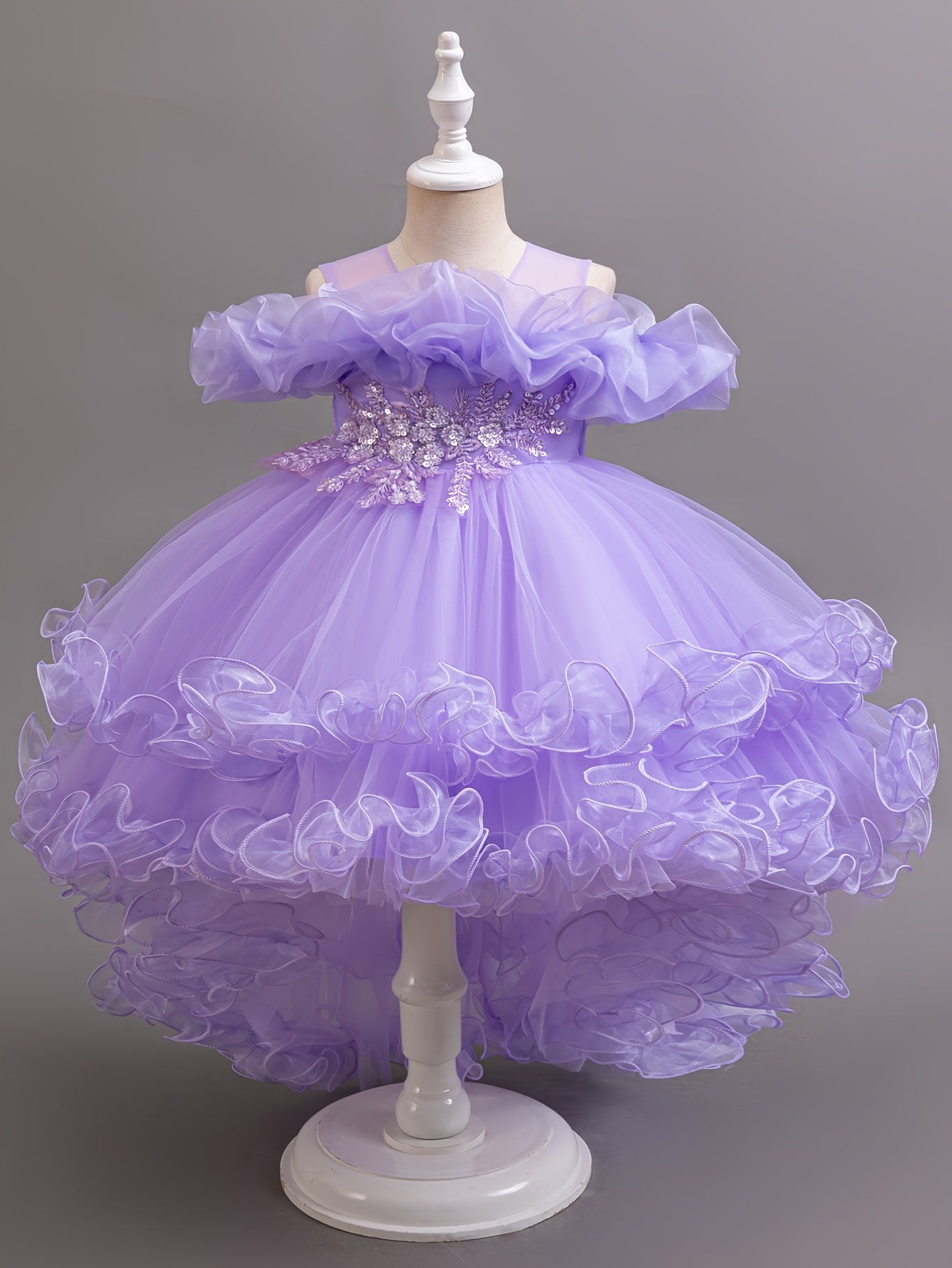 Elegant Girls' Embroidered Sequin Princess Dress with Belt