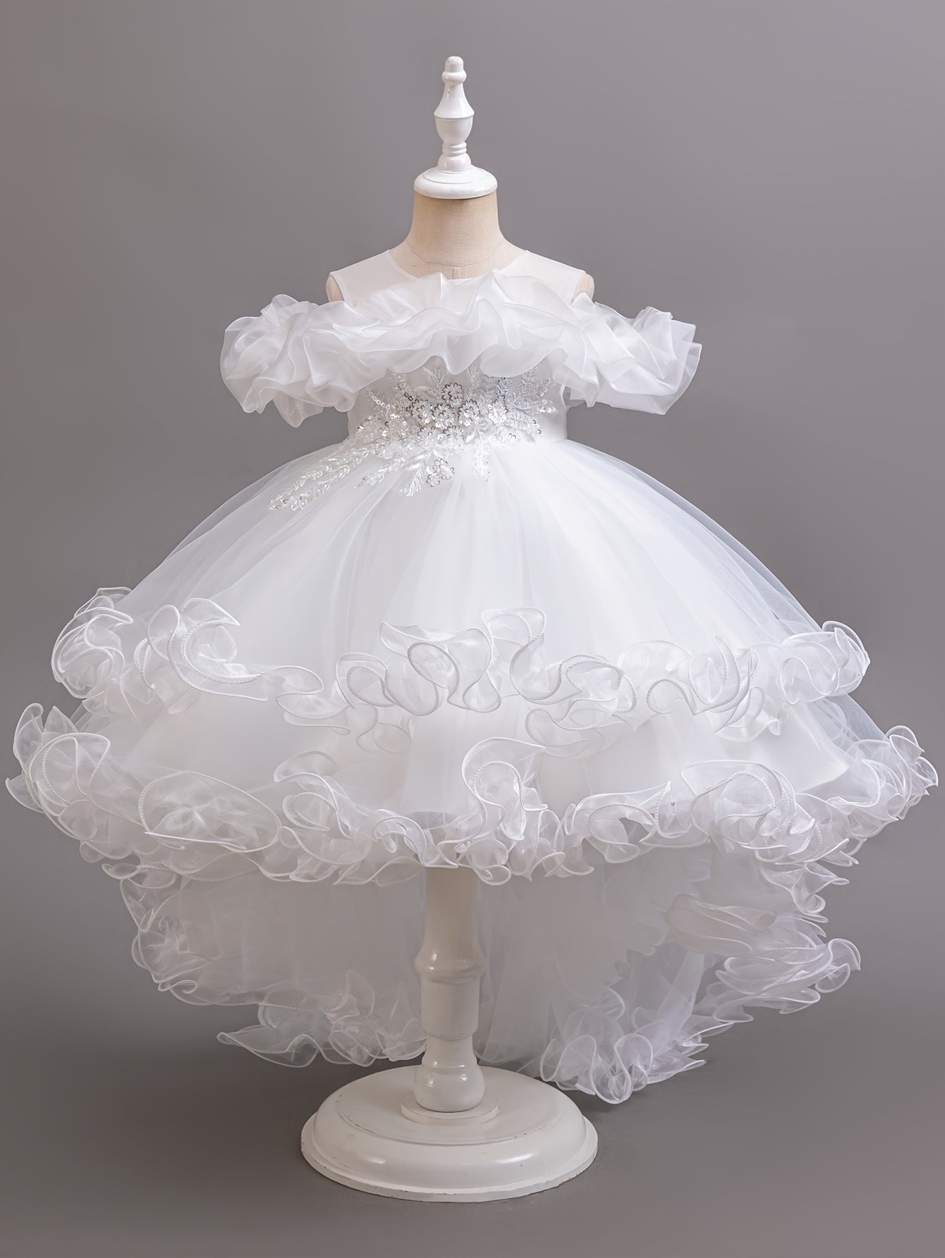 Elegant Girls' Embroidered Sequin Princess Dress with Belt