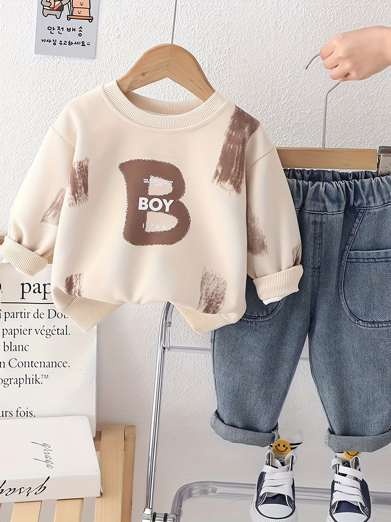 Boys' 2-Piece Cotton Blend Sweatshirt & Denim Pants Outfit