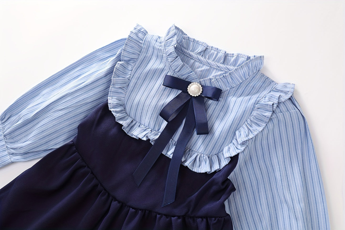 Valentine's Gift Girls' Striped Fake Two-Piece Dress