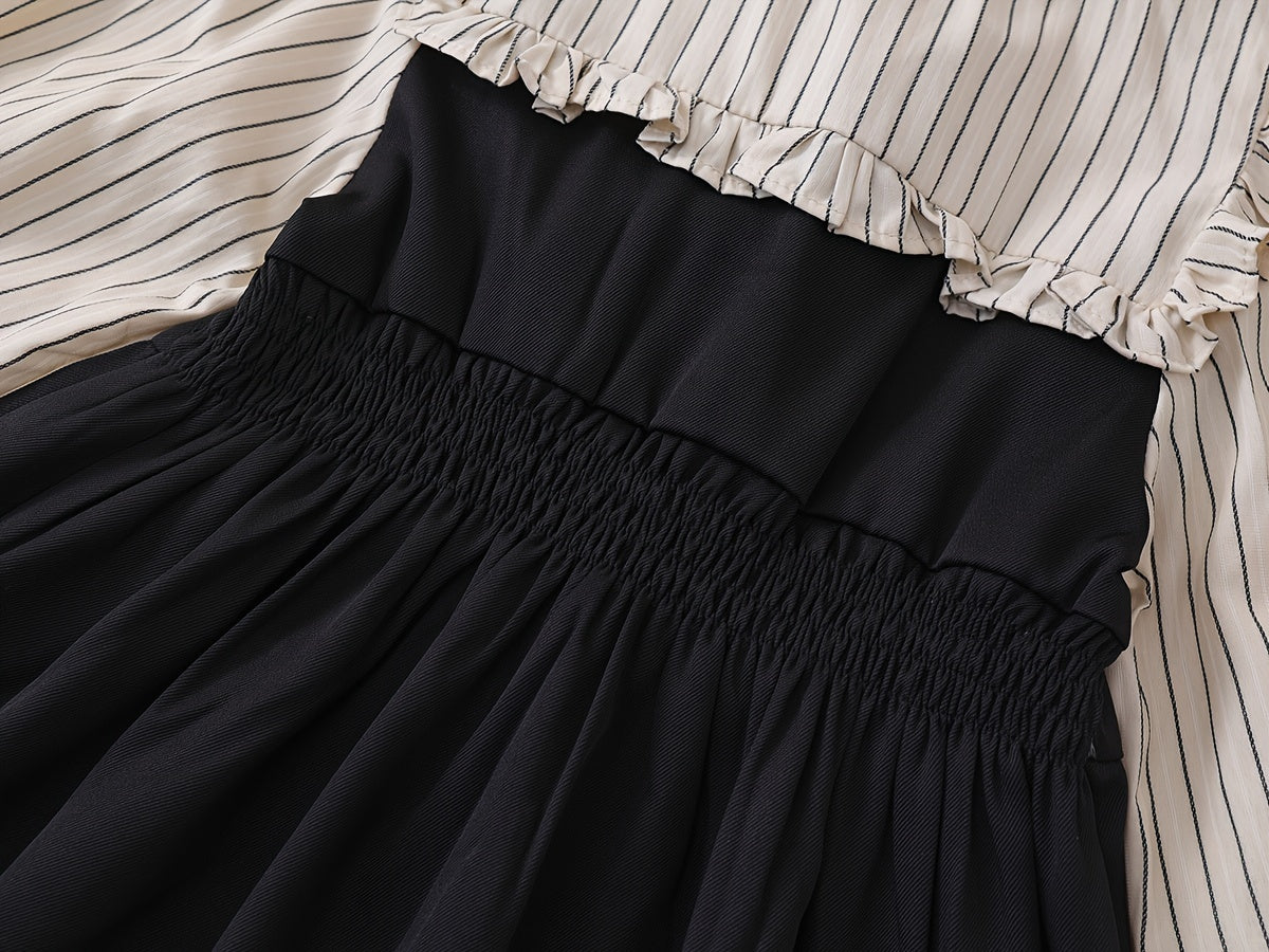 Valentine's Gift Girls' Striped Fake Two-Piece Dress