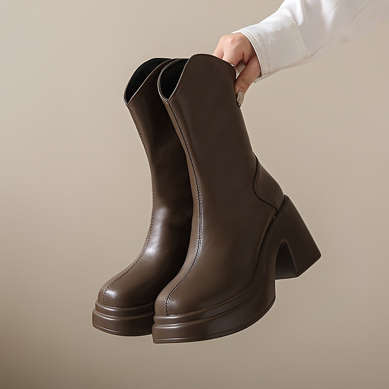 Fashion Chunky Heel Ankle Booties for Women – Round Toe, Zipper Closure.