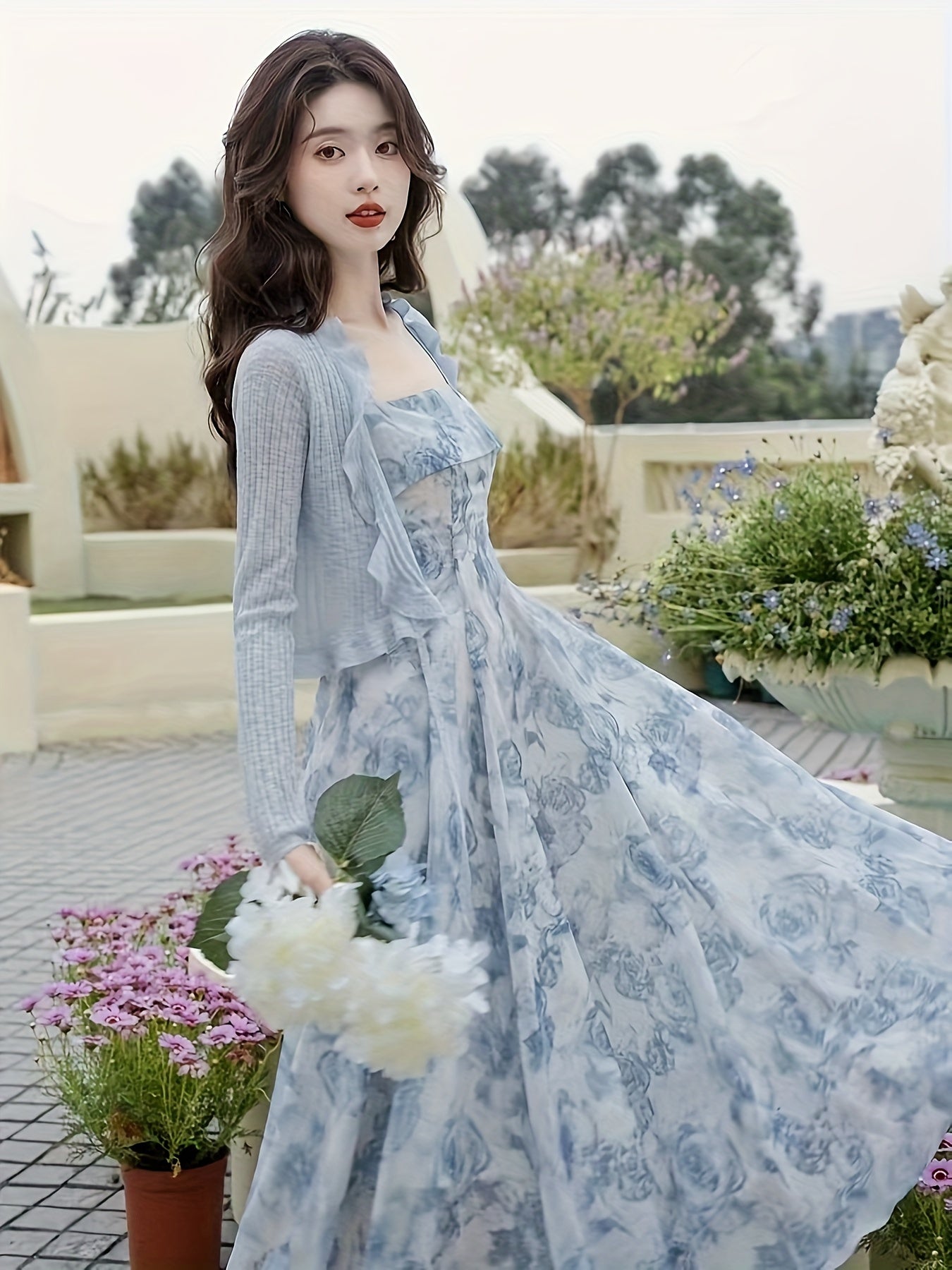 Summer Sun Protection Cardigan and Suspender Dress Two-Piece Set