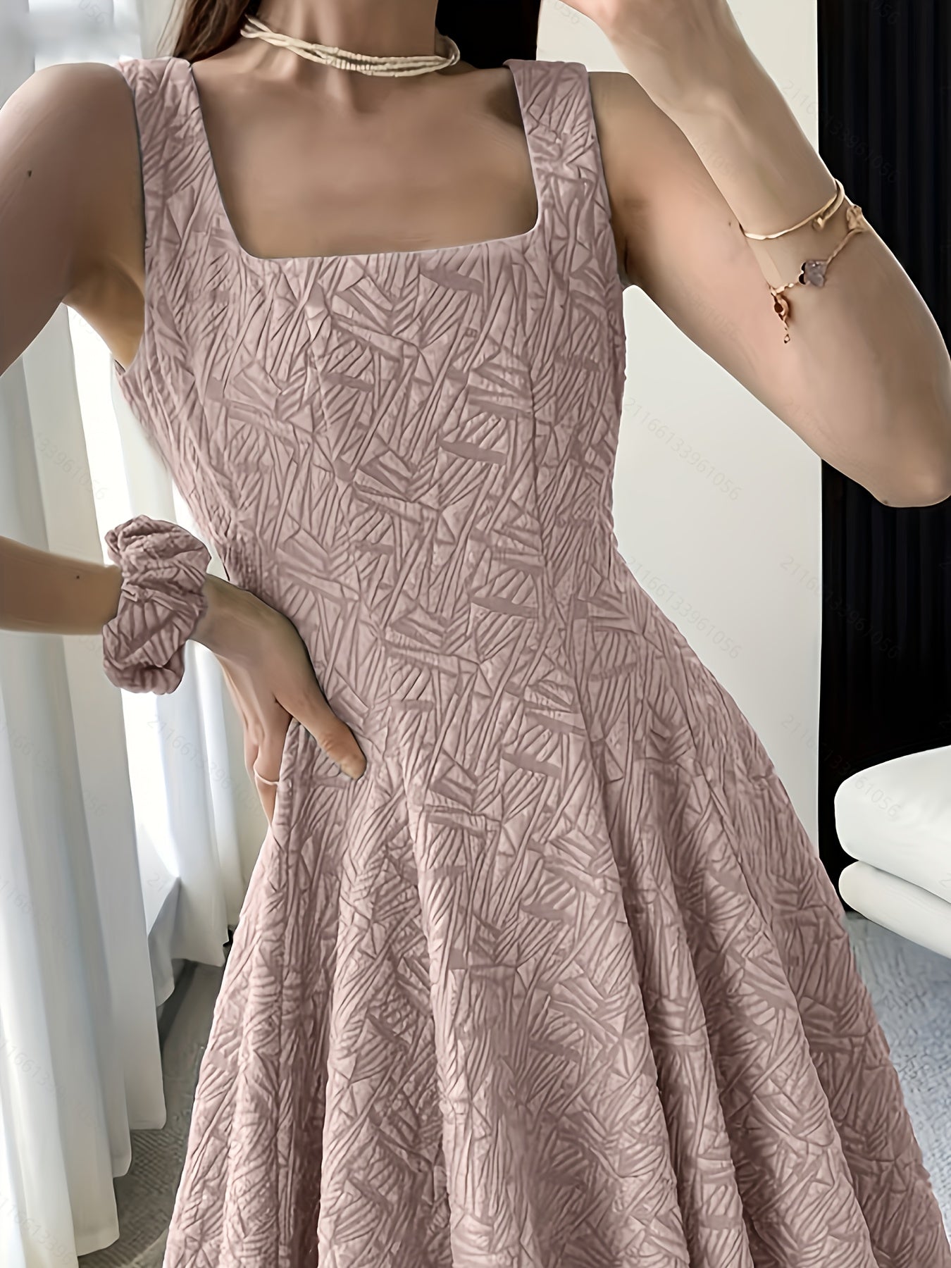 Square-Neck Jacquard Dress