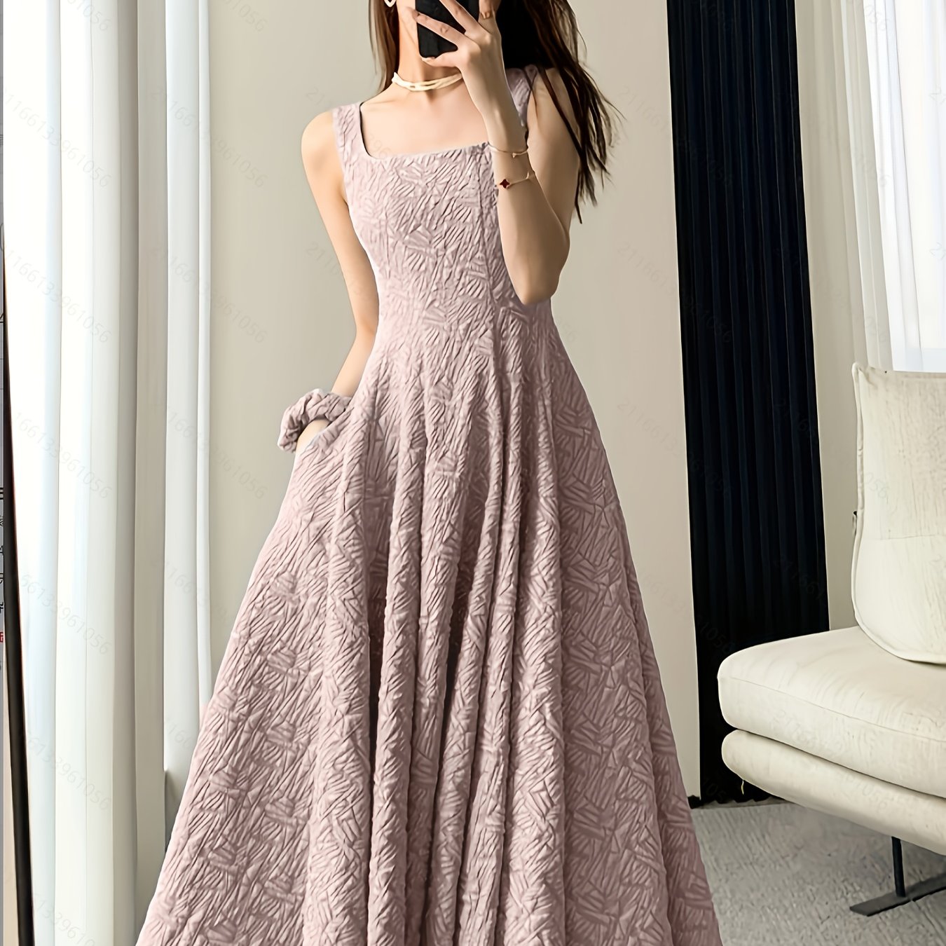 Square-Neck Jacquard Dress