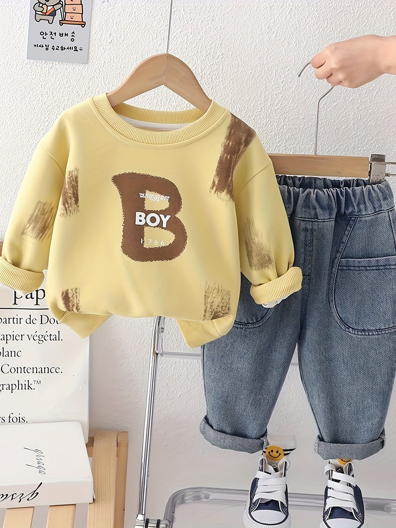 Boys' 2-Piece Cotton Blend Sweatshirt & Denim Pants Outfit