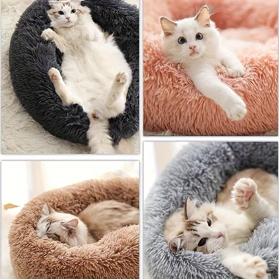 Cozy Striped Plush Pet Bed – Grey, Round & Warm