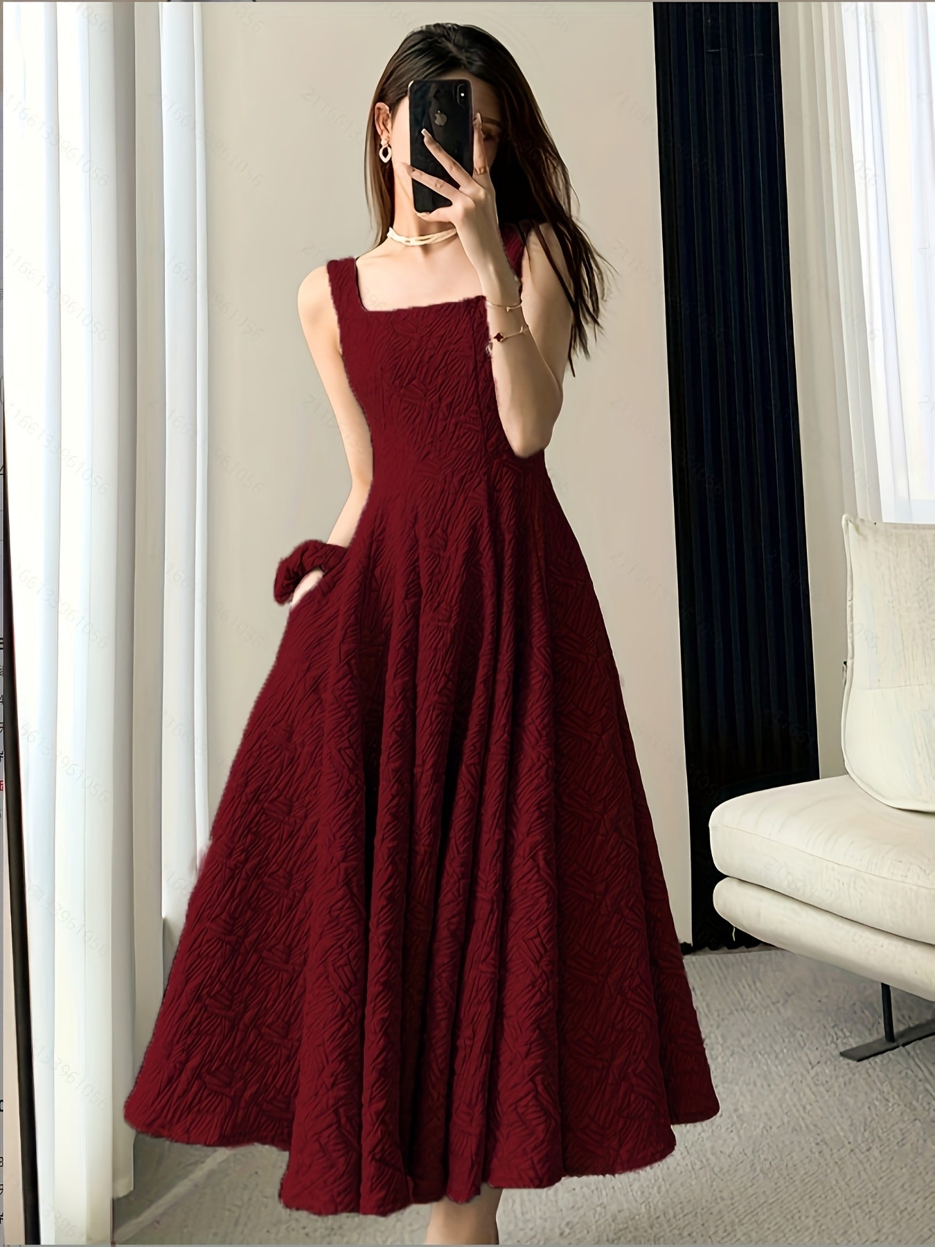 Square-Neck Jacquard Dress