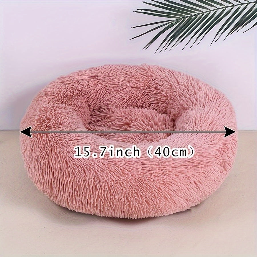 Cozy Striped Plush Pet Bed – Grey, Round & Warm