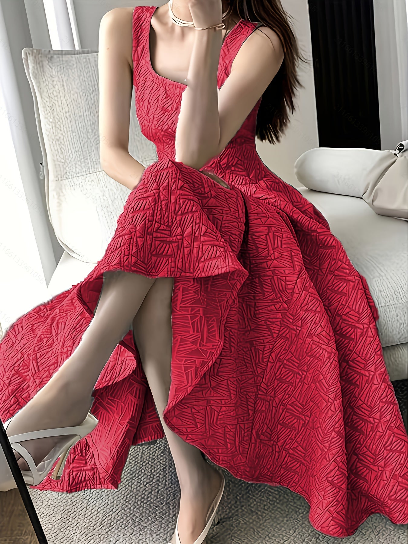 Square-Neck Jacquard Dress