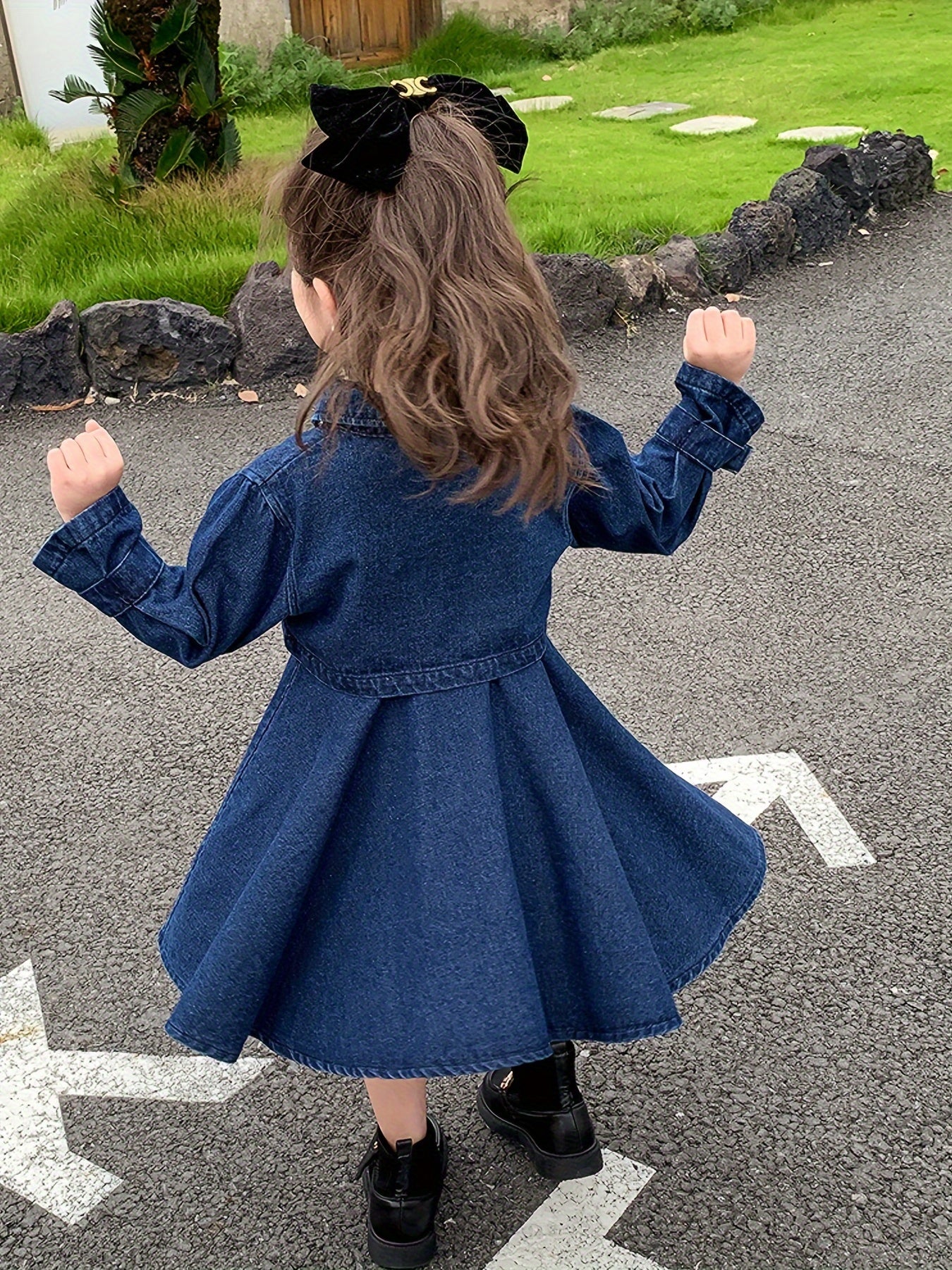 Chic Girls' Denim Dress Set – Long Sleeve, Knee-Length
