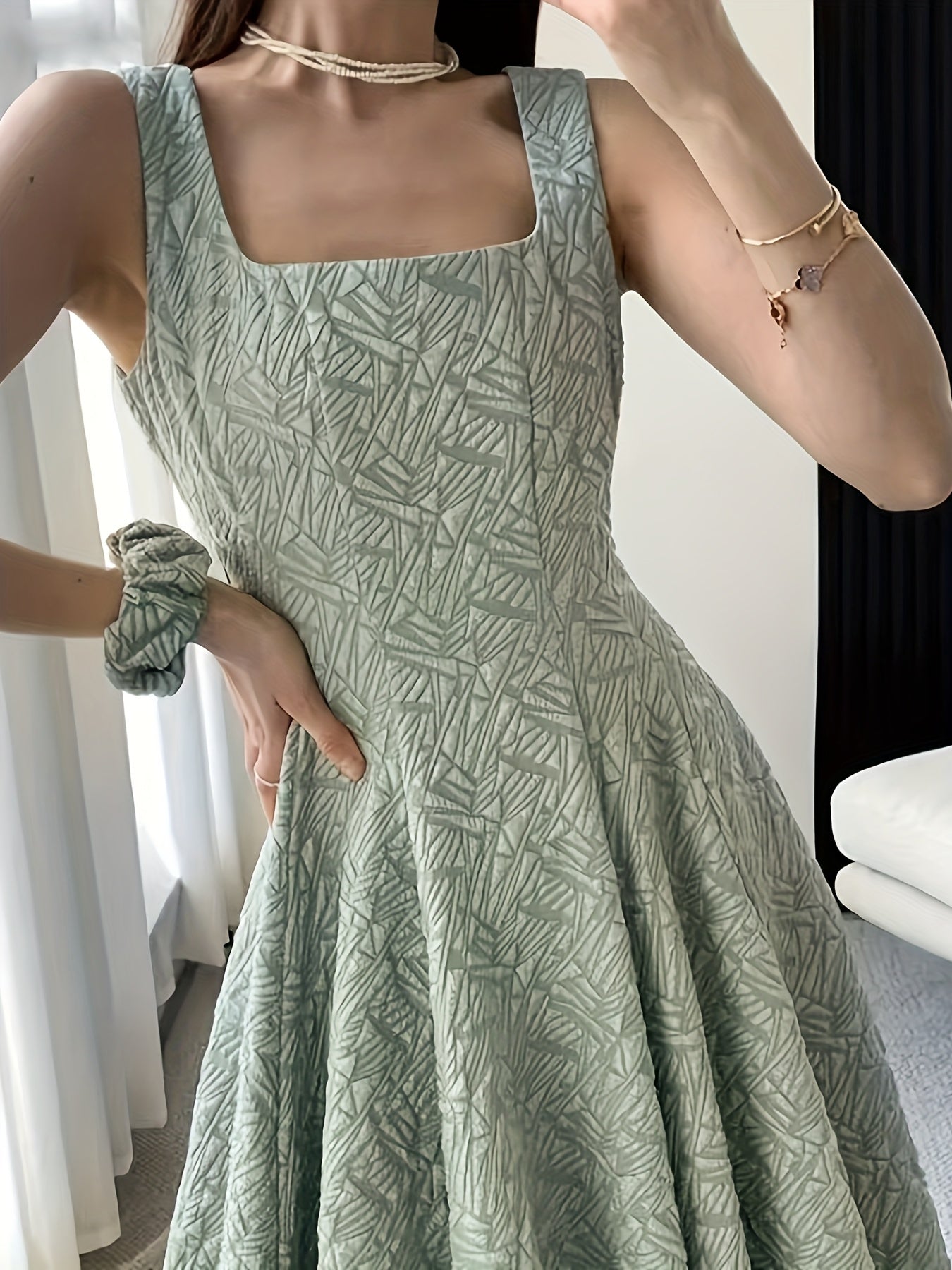 Square-Neck Jacquard Dress
