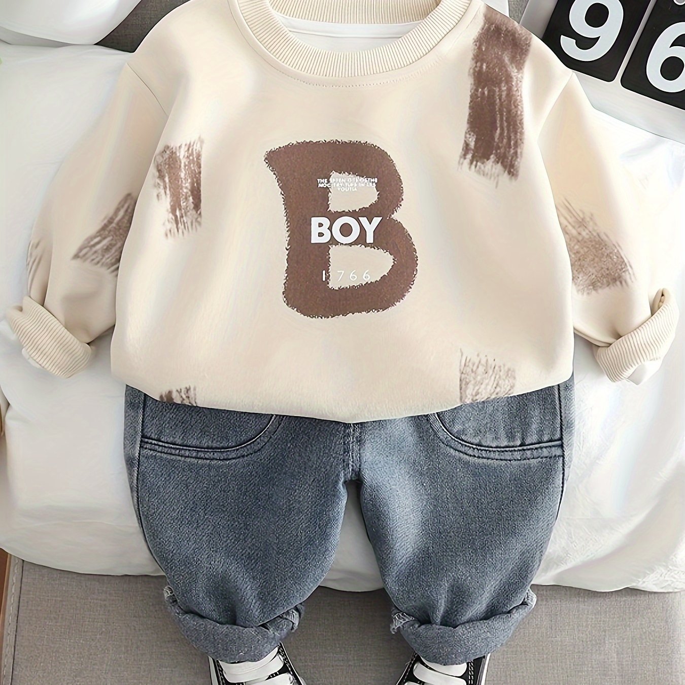 Boys' 2-Piece Cotton Blend Sweatshirt & Denim Pants Outfit