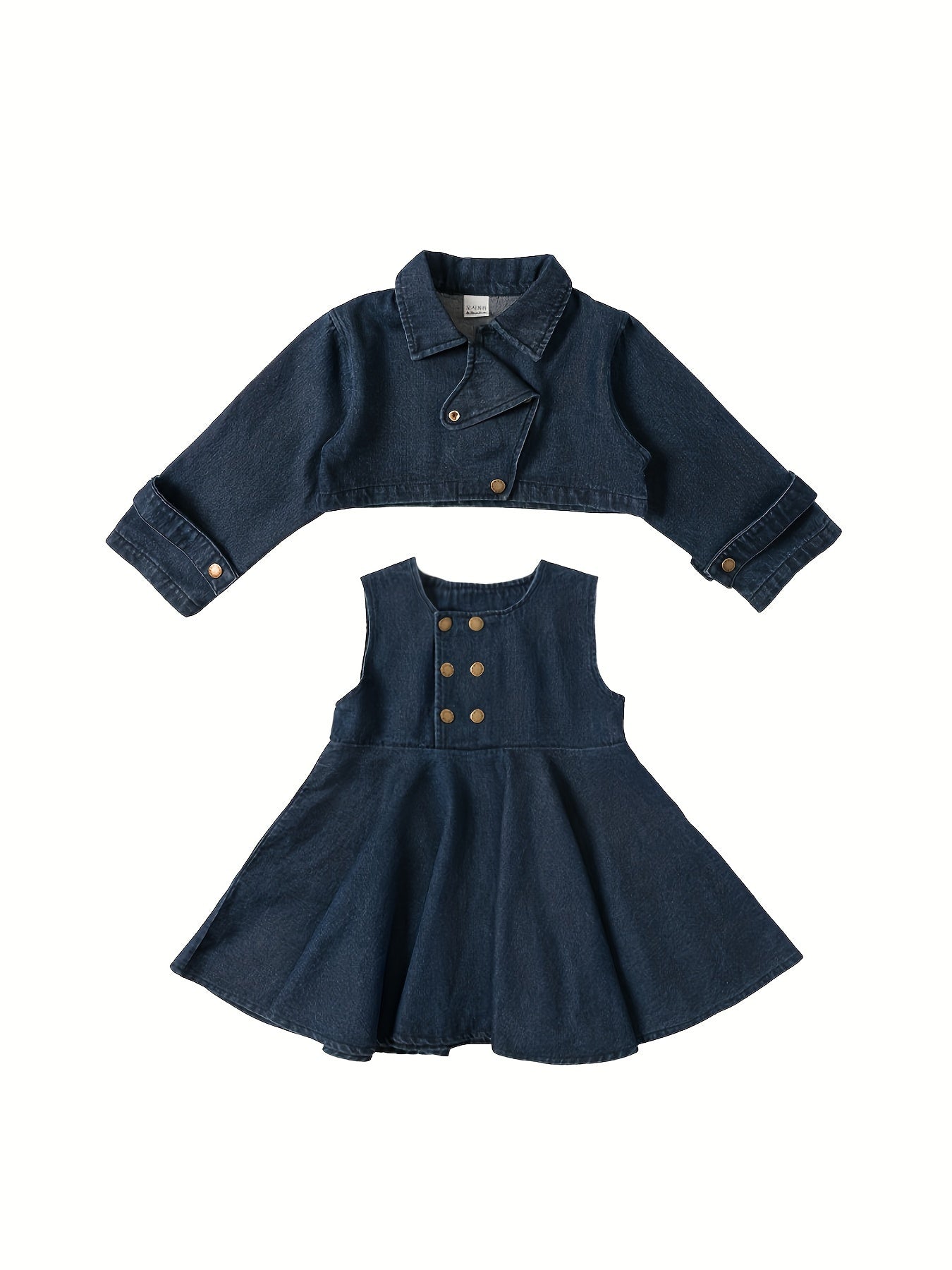 Chic Girls' Denim Dress Set – Long Sleeve, Knee-Length