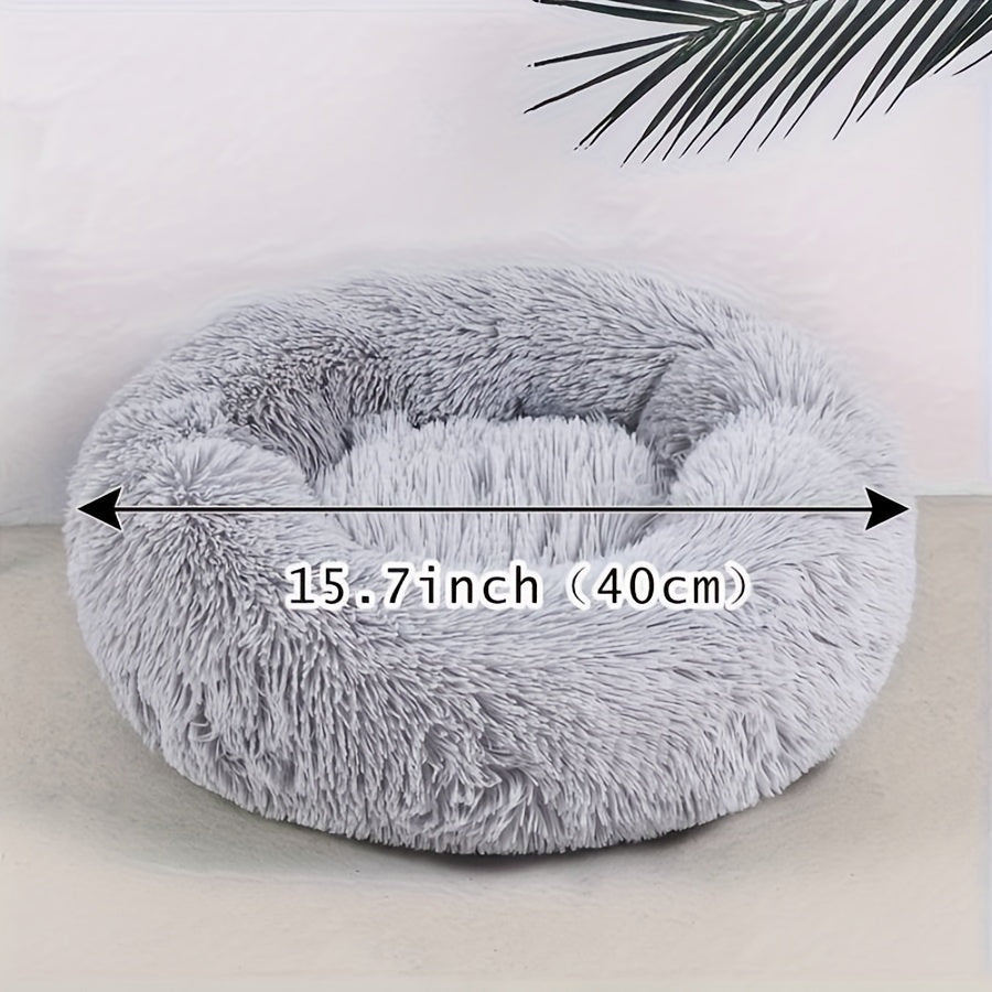 Cozy Striped Plush Pet Bed – Grey, Round & Warm