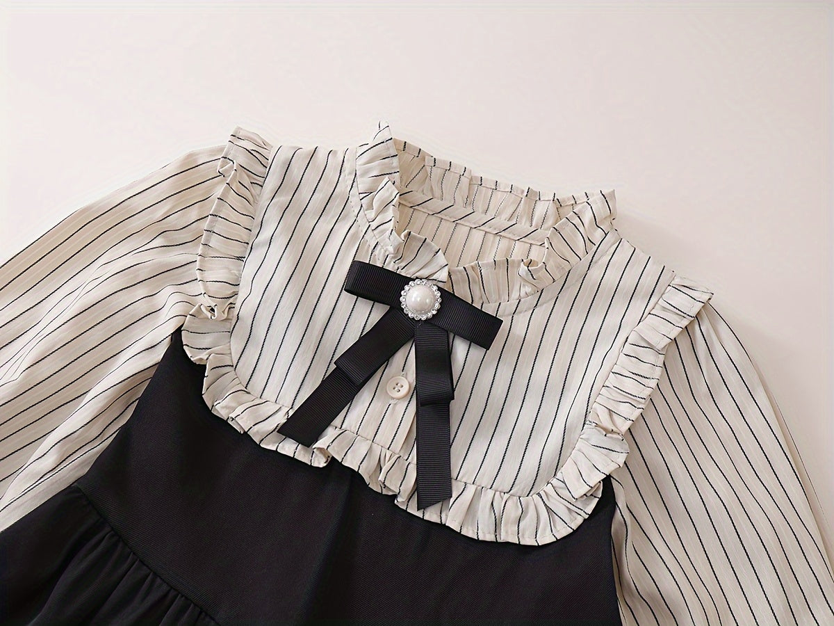 Valentine's Gift Girls' Striped Fake Two-Piece Dress