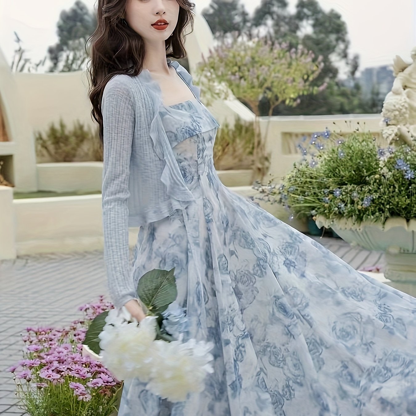 Summer Sun Protection Cardigan and Suspender Dress Two-Piece Set