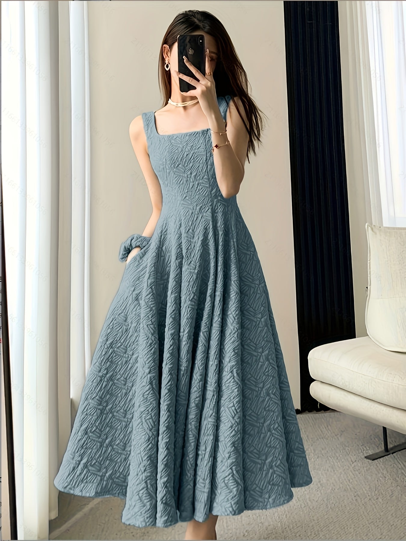 Square-Neck Jacquard Dress