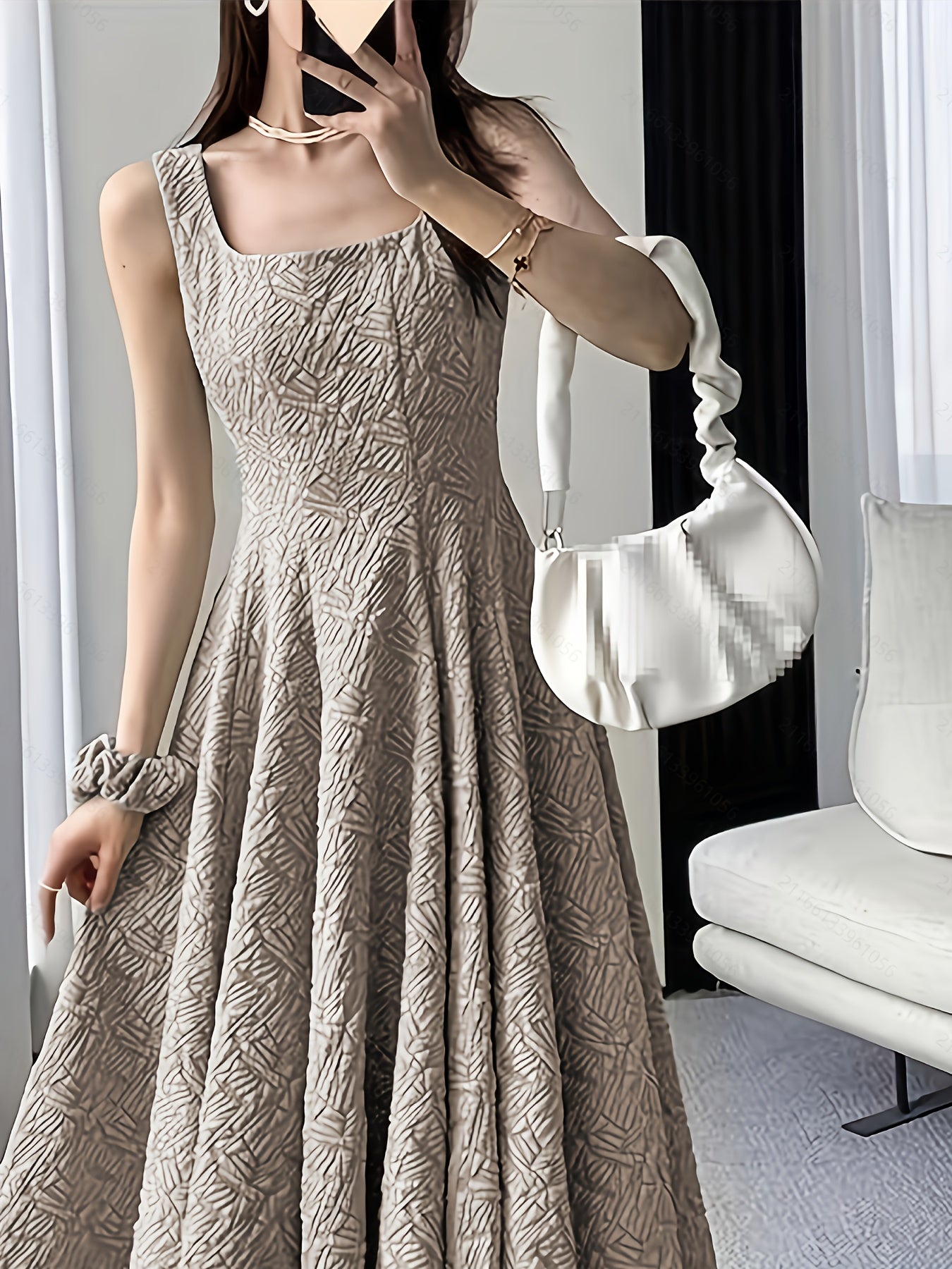Square-Neck Jacquard Dress