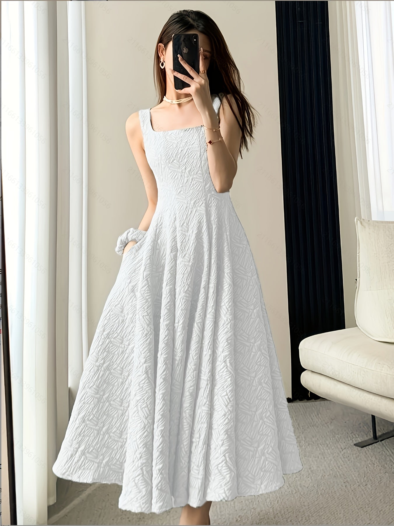 Square-Neck Jacquard Dress