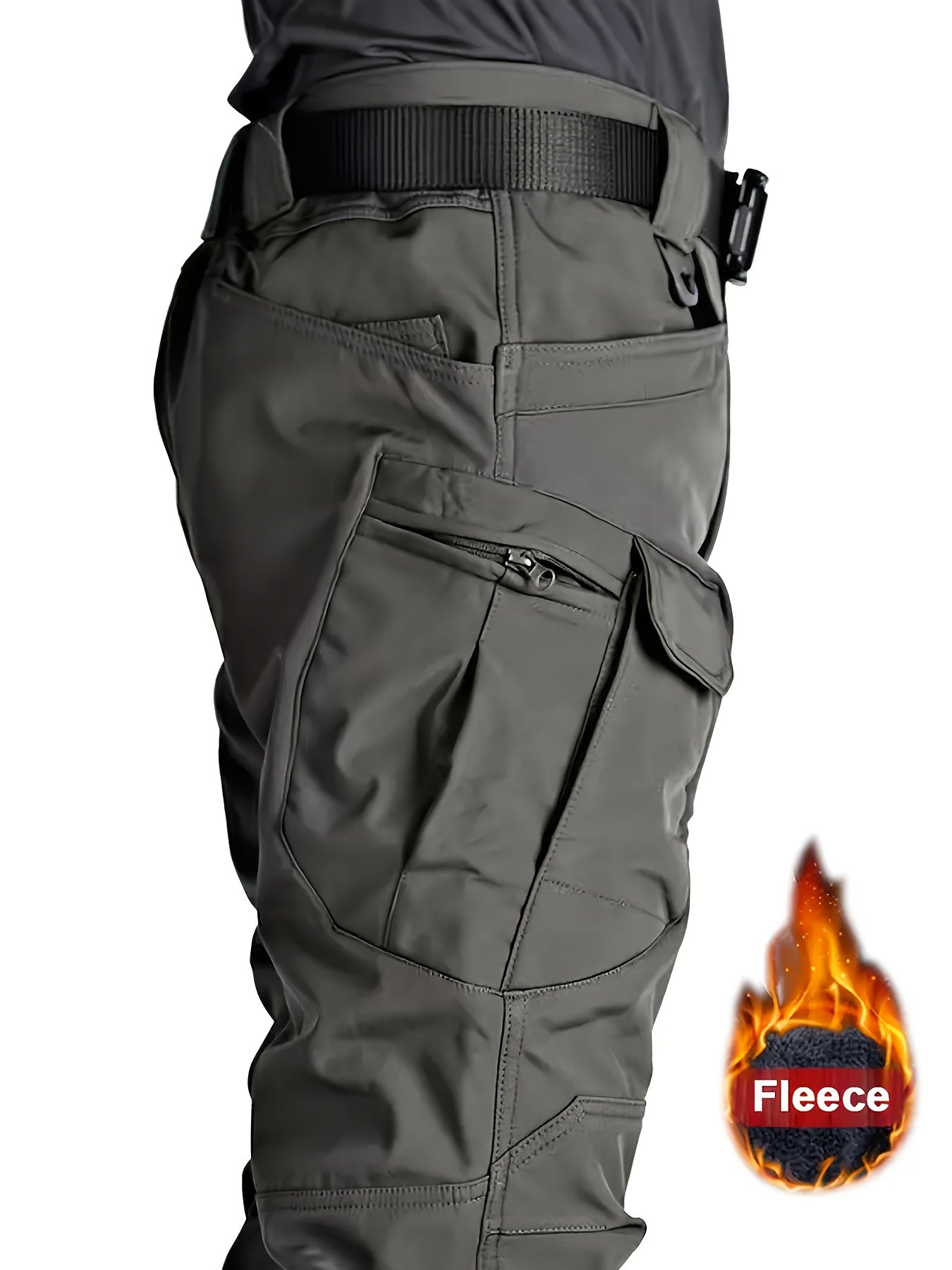 Men's Fleece Lined Cargo Pants - Warm, Windproof, Waterproof