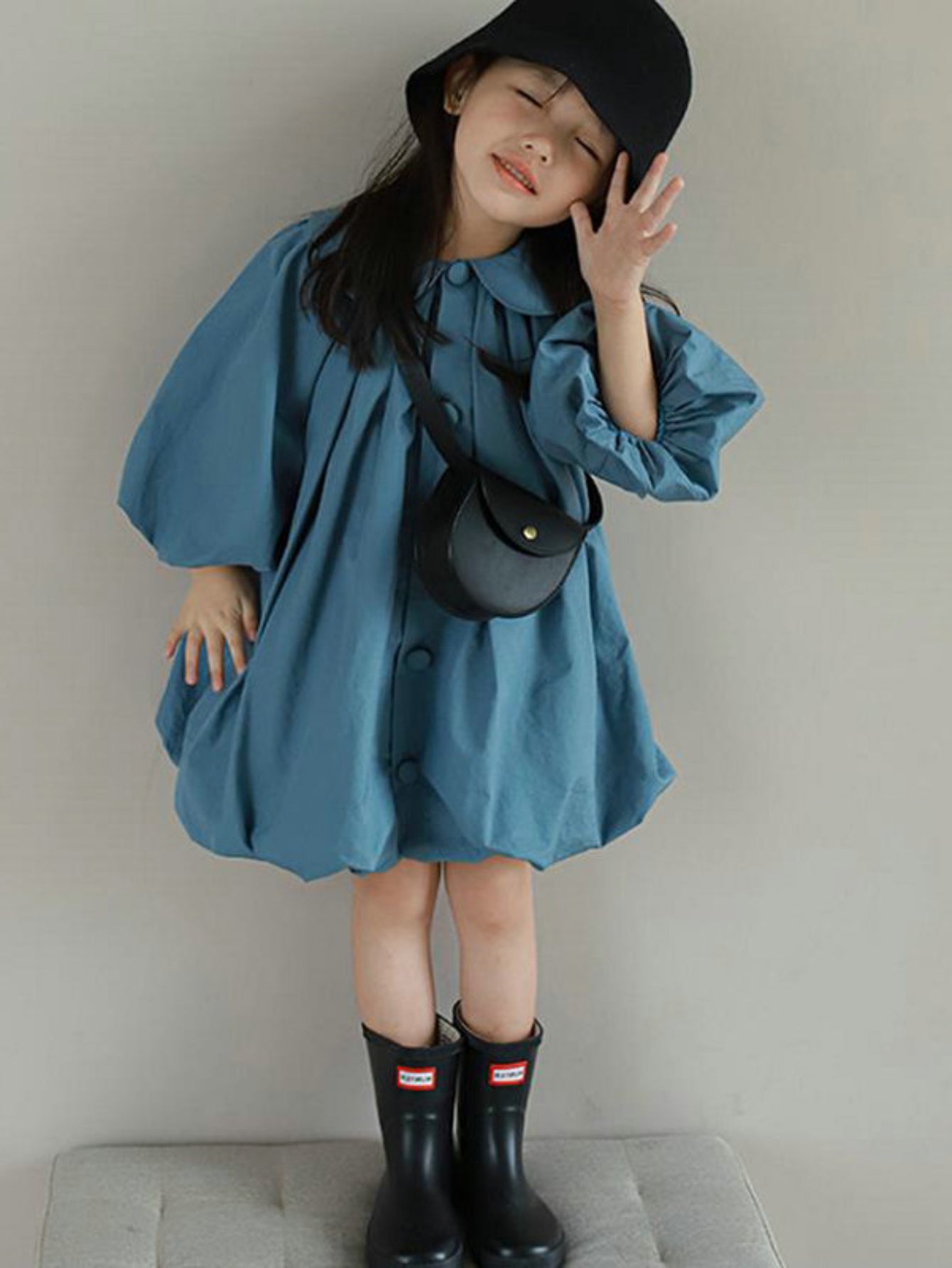 Girls' Casual Cotton Dress with Button Detail