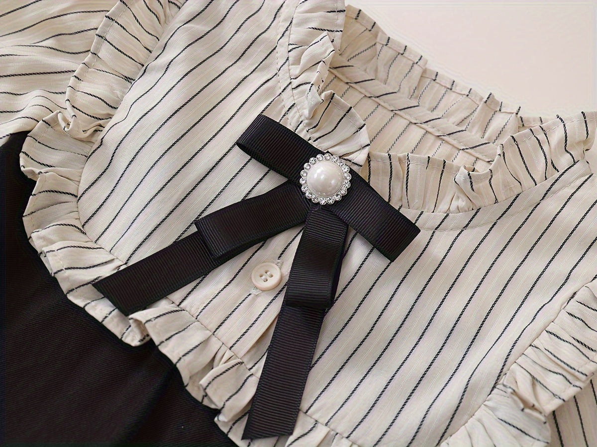 Valentine's Gift Girls' Striped Fake Two-Piece Dress