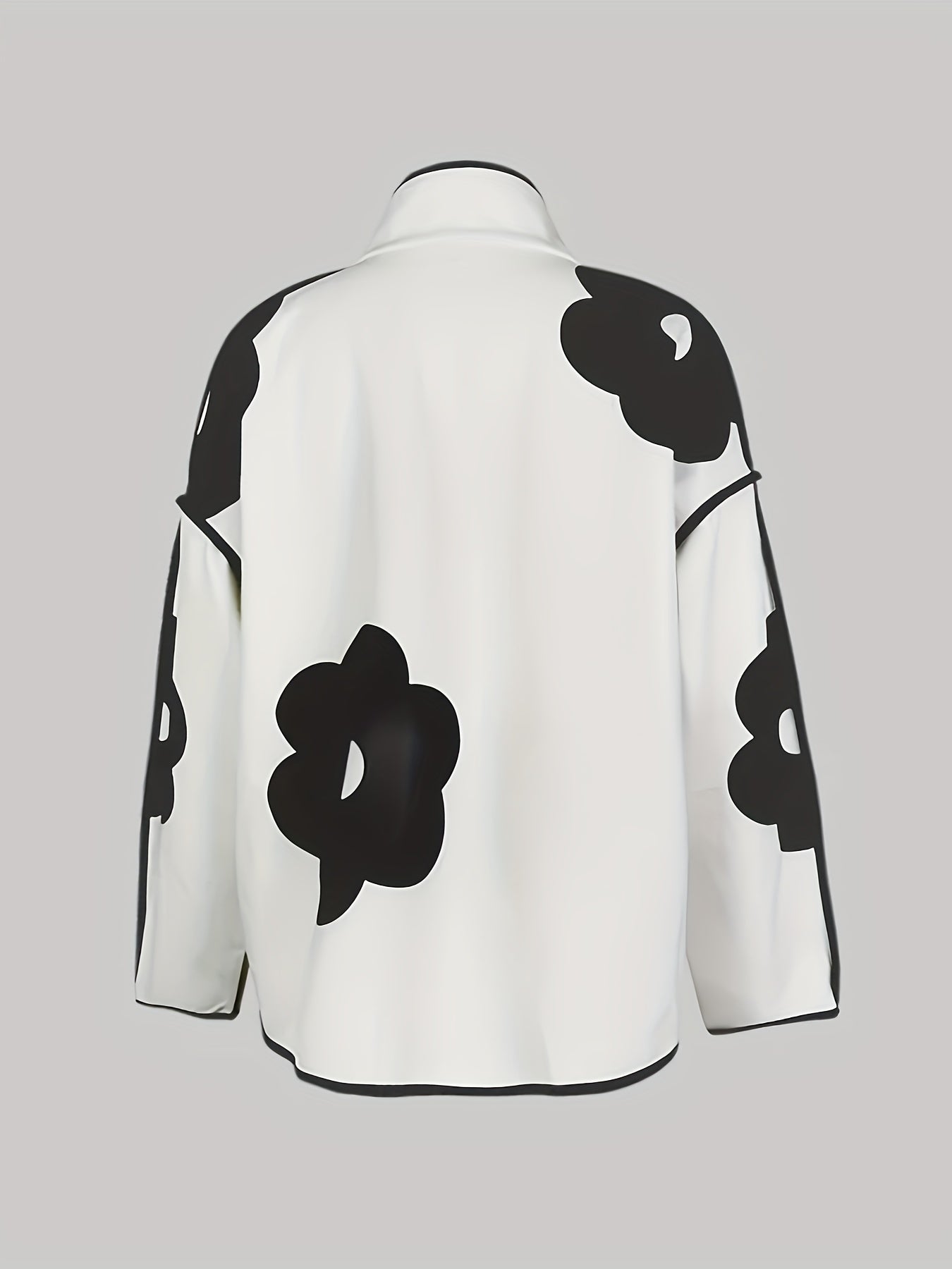Polyester Casual Stand Collar Floral Print Open Front Button Jacket, with Long Sleeve