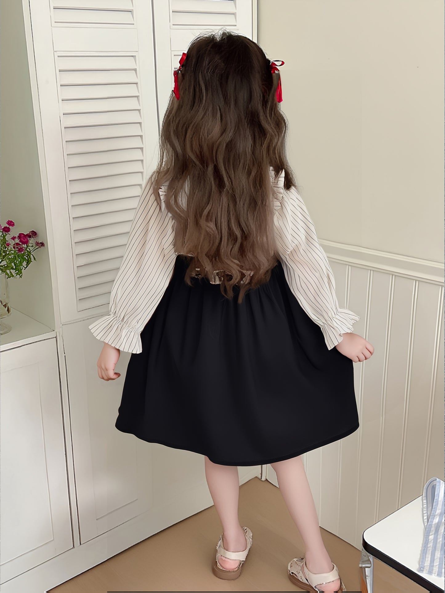 Valentine's Gift Girls' Striped Fake Two-Piece Dress