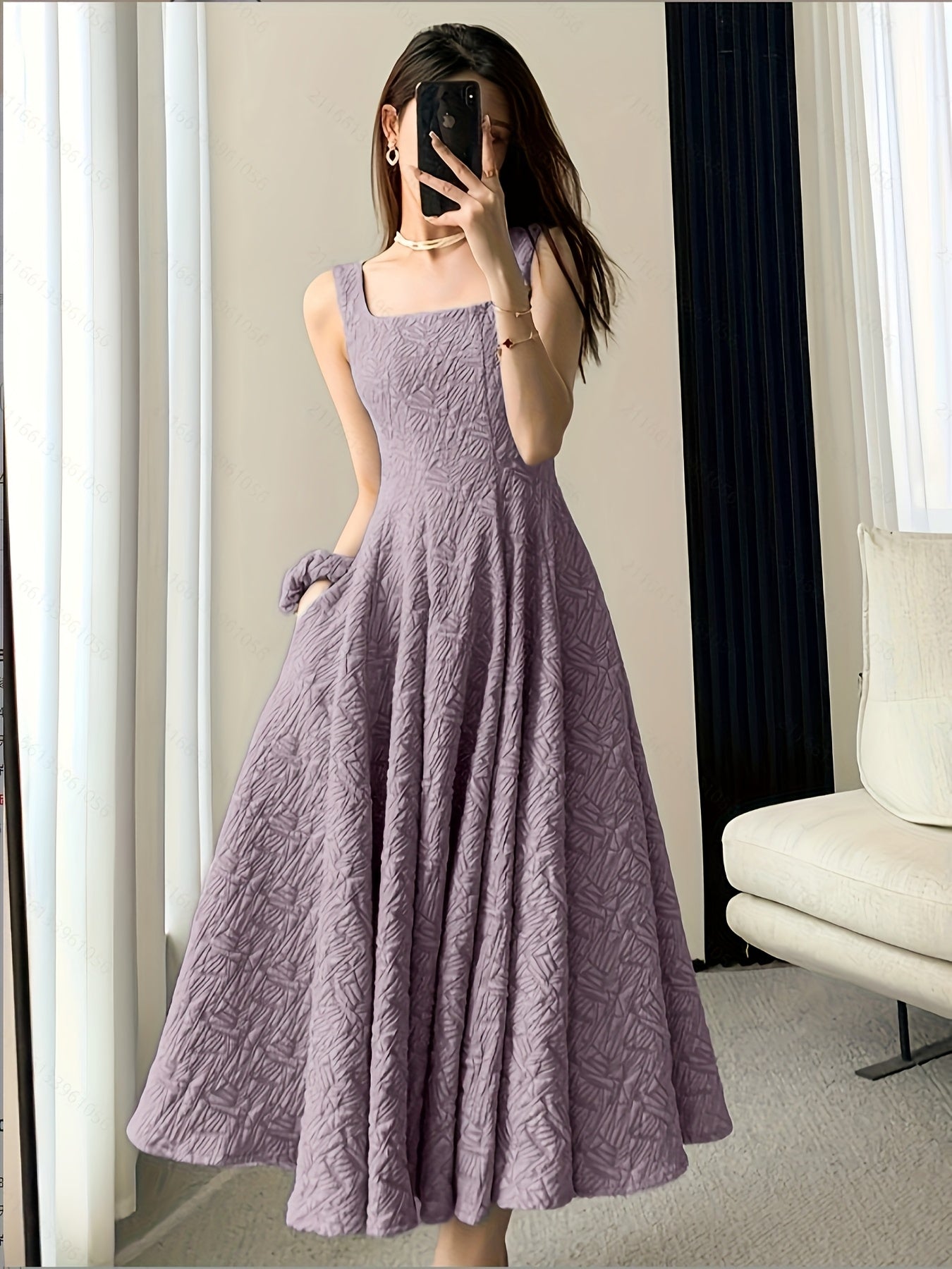 Square-Neck Jacquard Dress