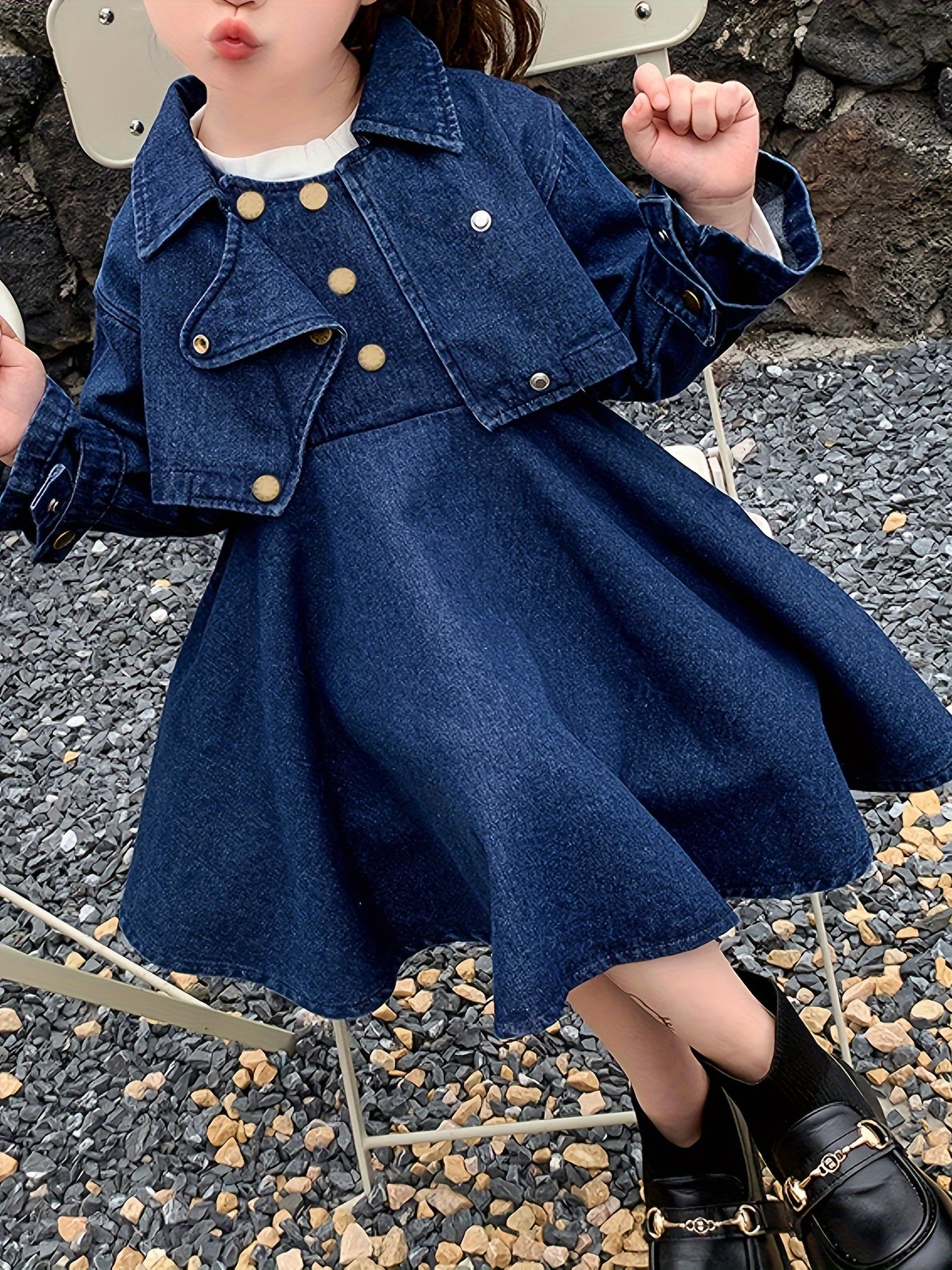 Chic Girls' Denim Dress Set – Long Sleeve, Knee-Length