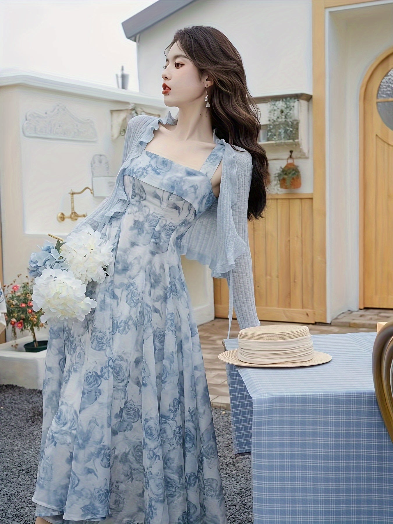 Summer Sun Protection Cardigan and Suspender Dress Two-Piece Set