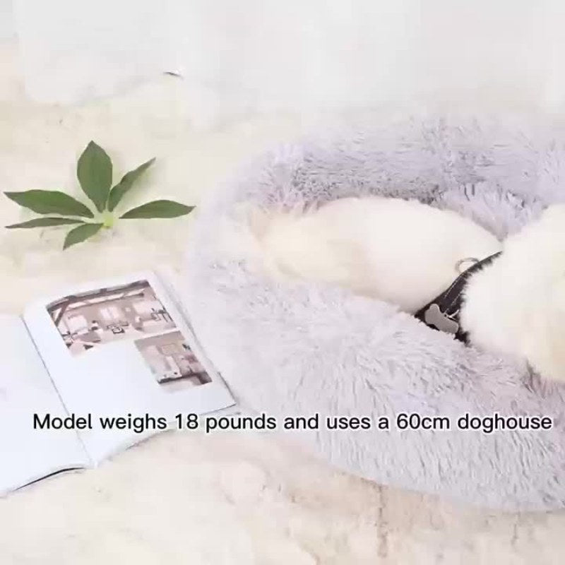 Cozy Striped Plush Pet Bed – Grey, Round & Warm