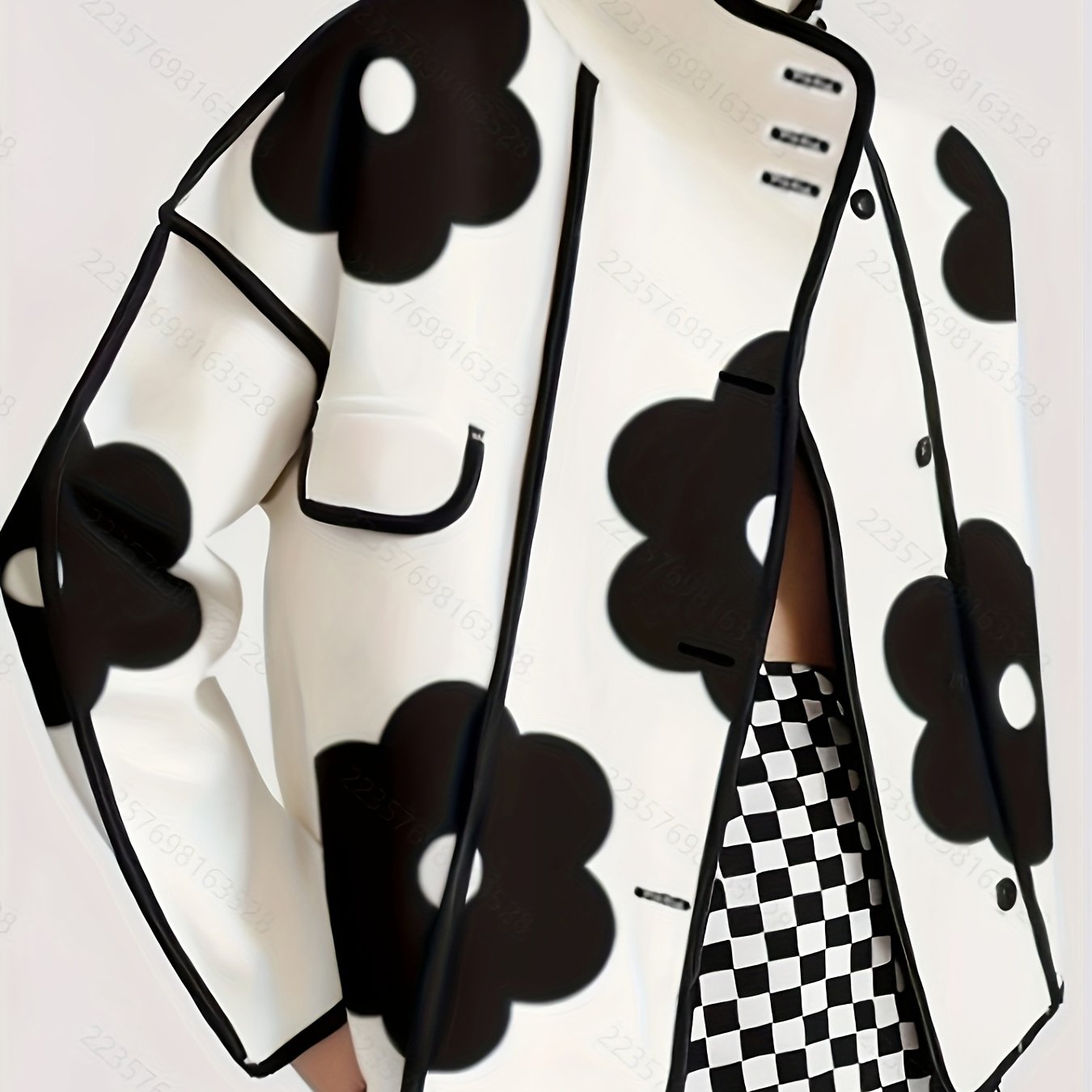Polyester Casual Stand Collar Floral Print Open Front Button Jacket, with Long Sleeve