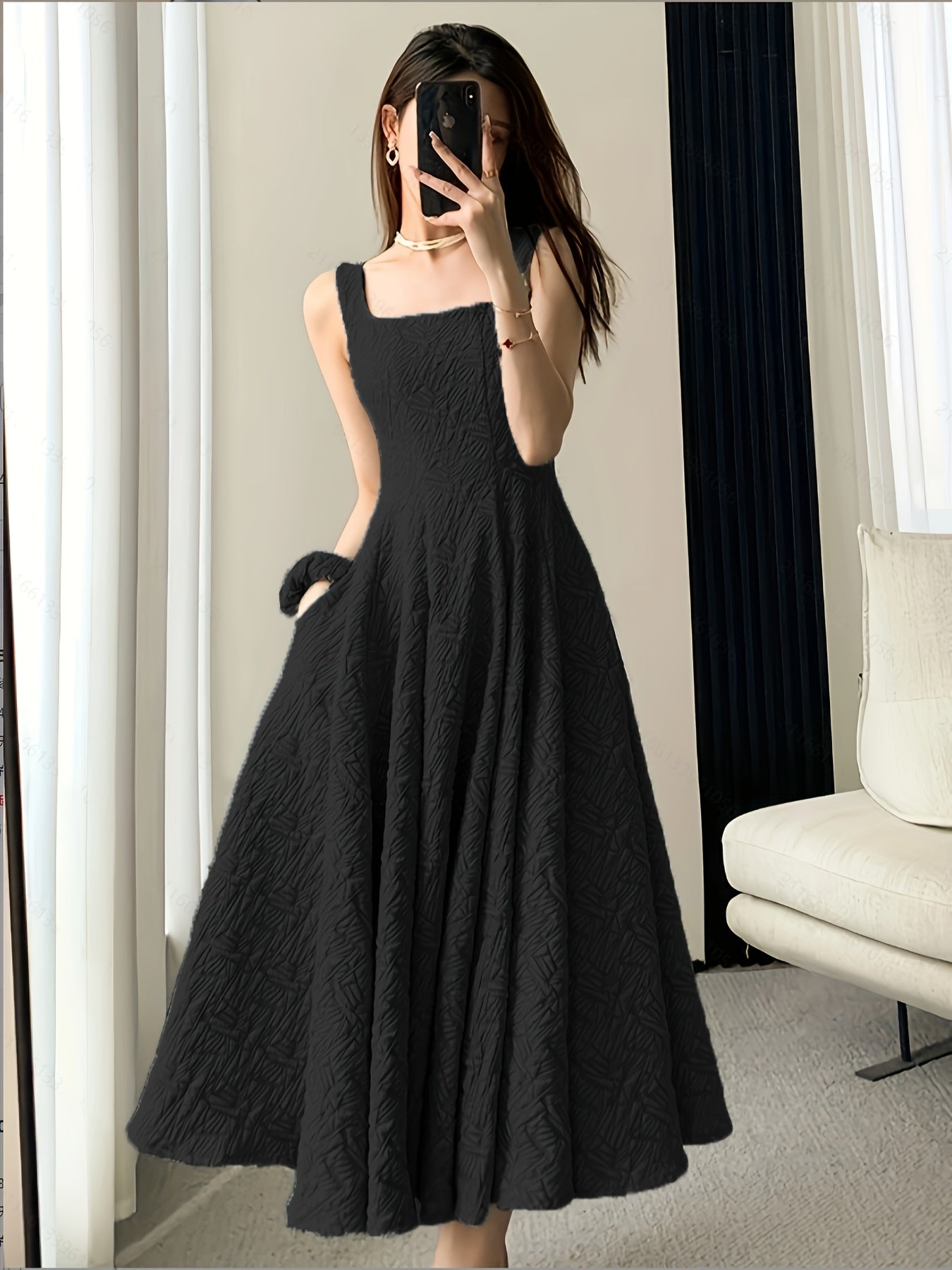 Square-Neck Jacquard Dress