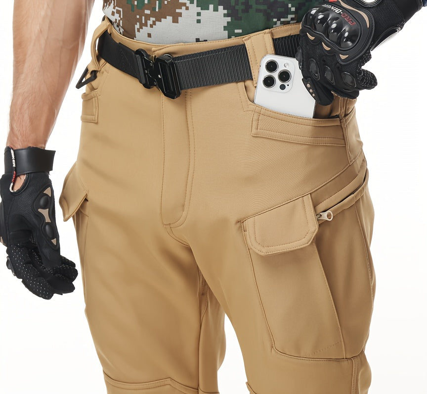 Men's Fleece Lined Cargo Pants - Warm, Windproof, Waterproof