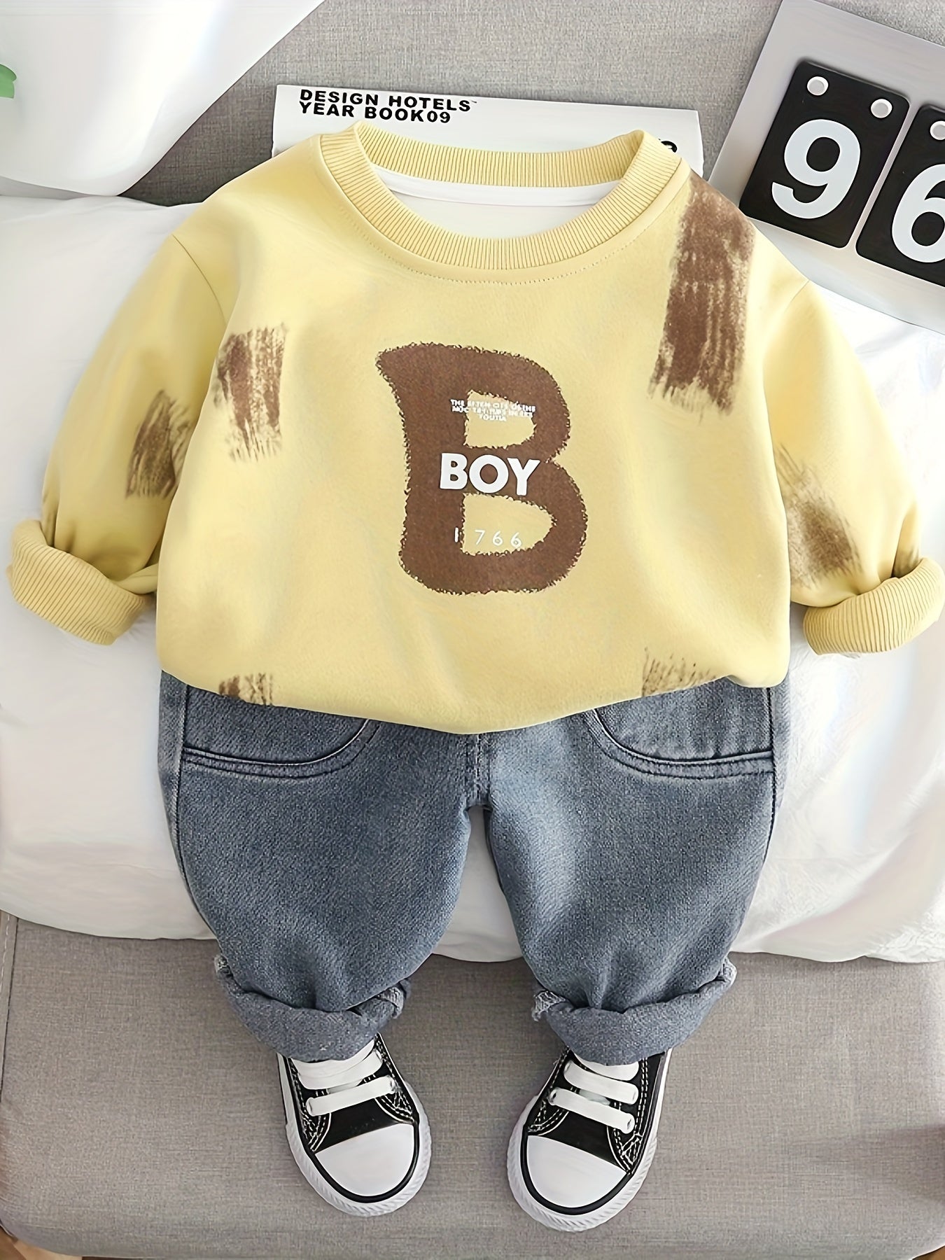 Boys' 2-Piece Cotton Blend Sweatshirt & Denim Pants Outfit