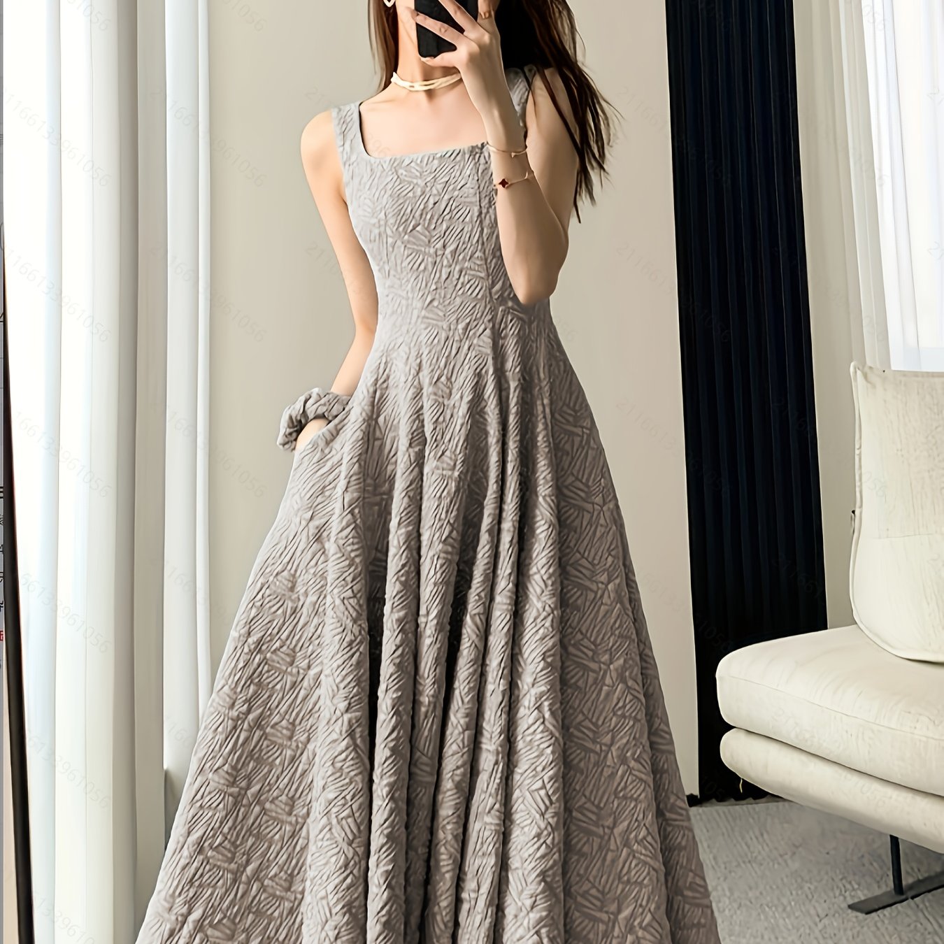 Square-Neck Jacquard Dress