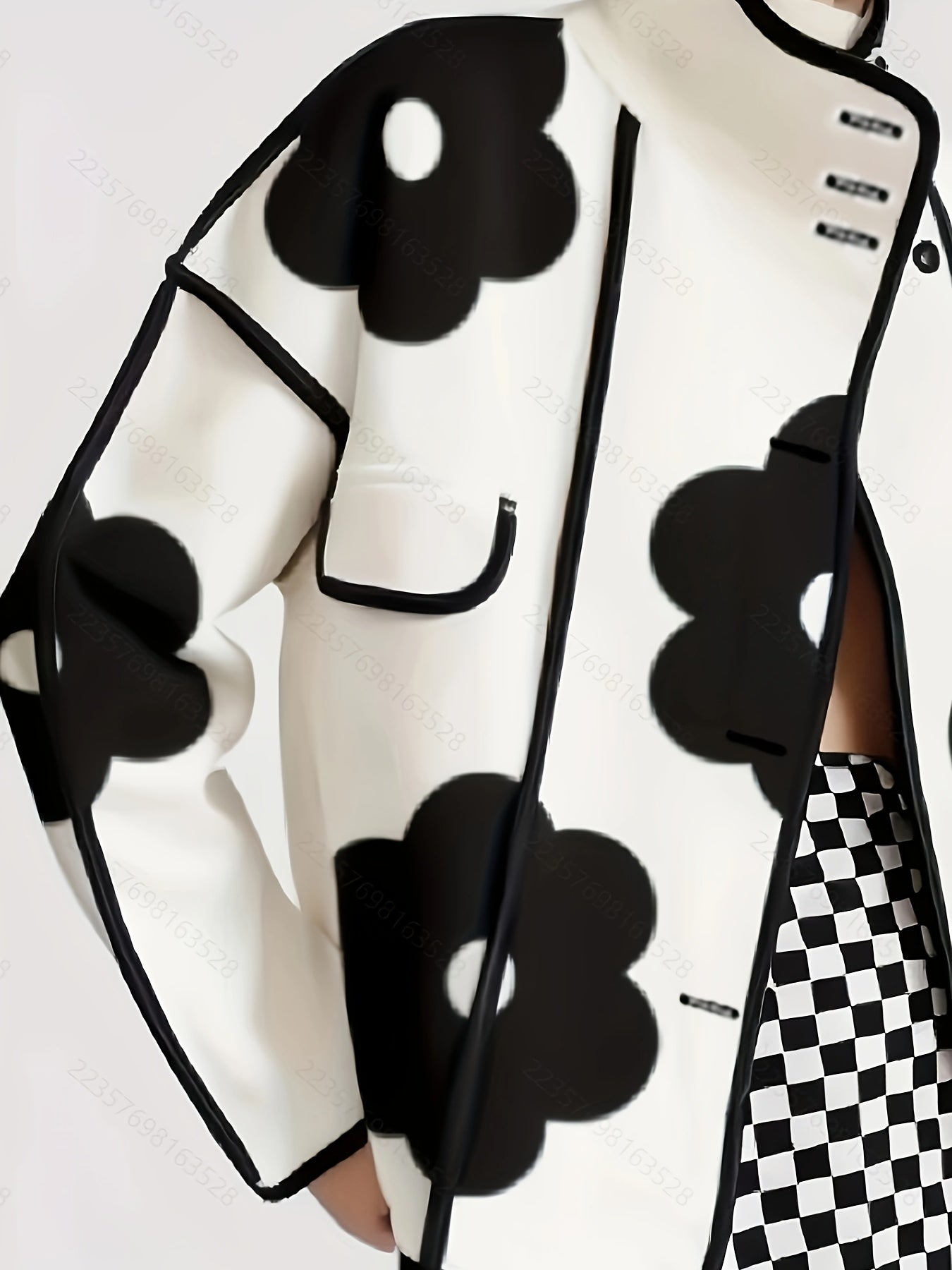 Polyester Casual Stand Collar Floral Print Open Front Button Jacket, with Long Sleeve