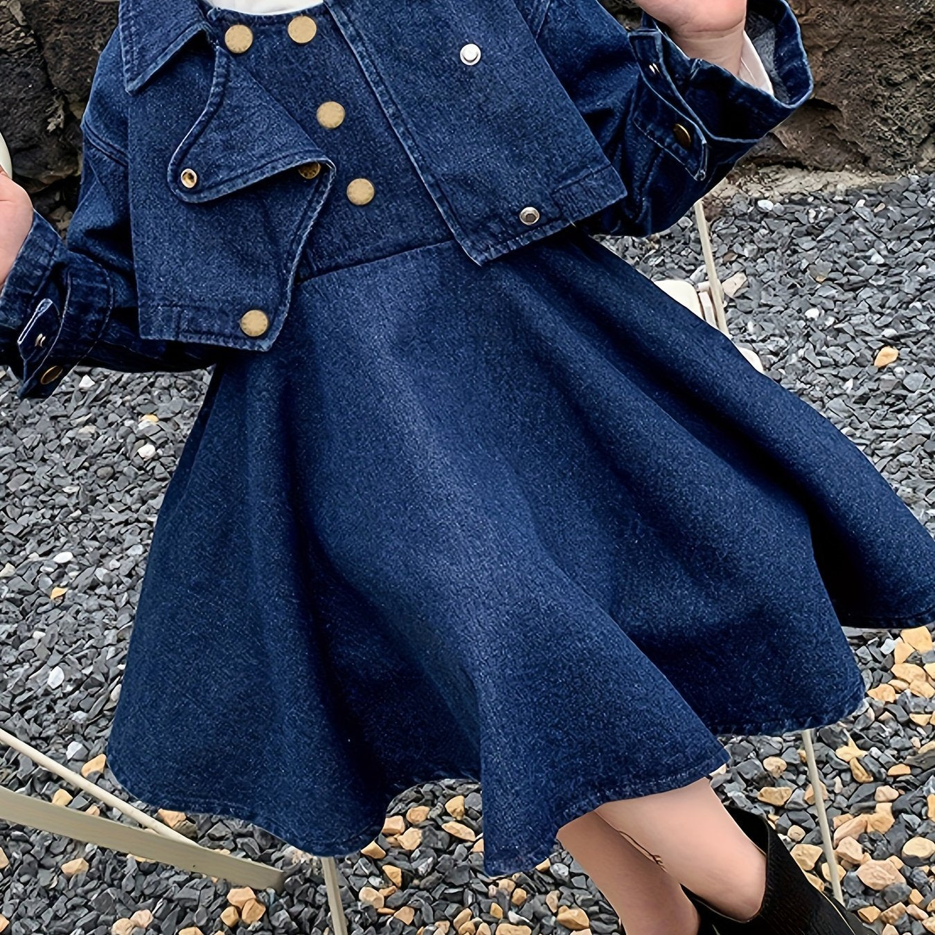 Chic Girls' Denim Dress Set – Long Sleeve, Knee-Length