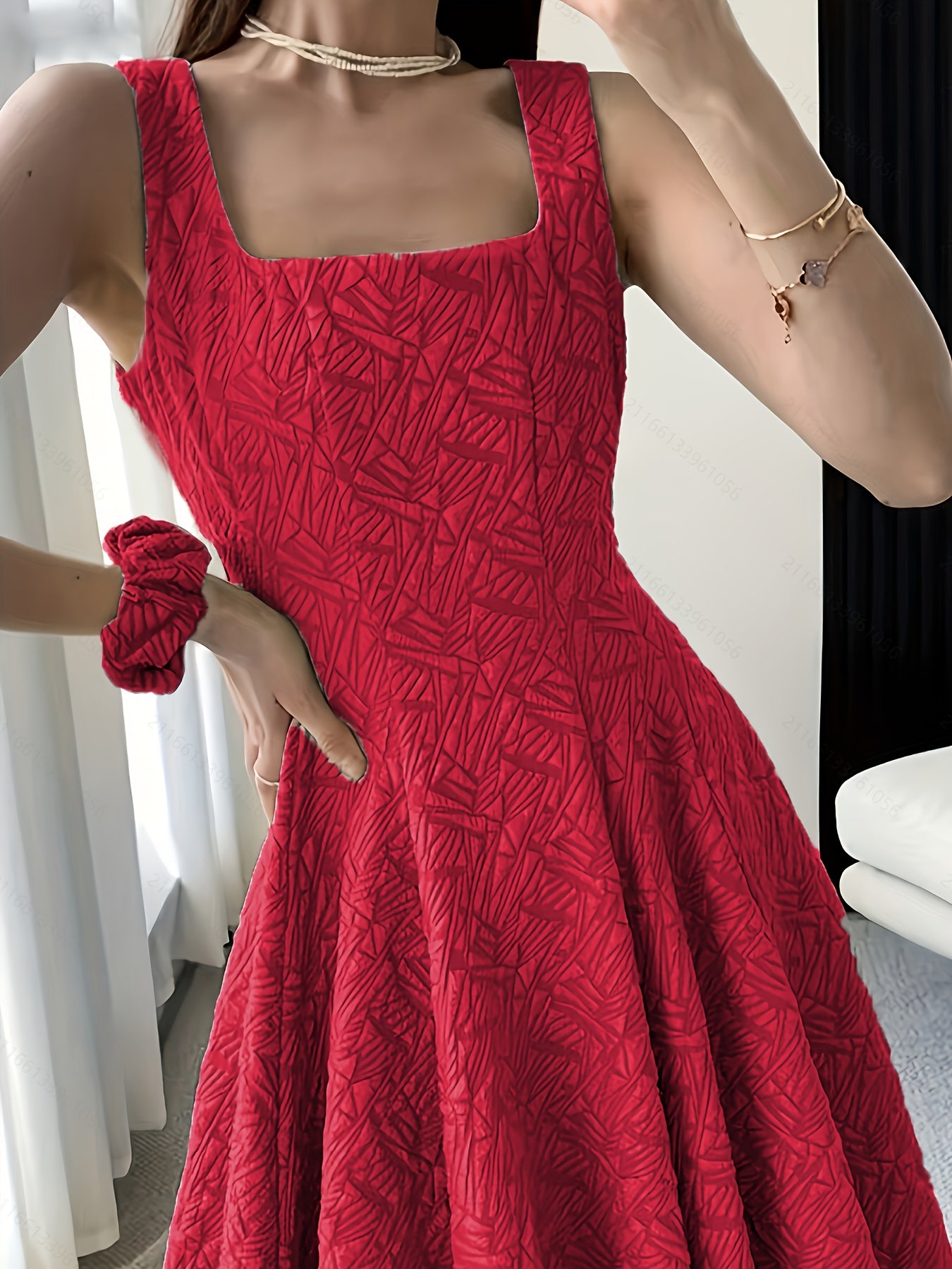 Square-Neck Jacquard Dress